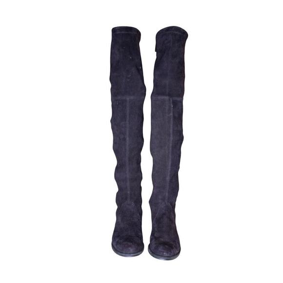Stuart Weitzman Over the Knee Black Suede Boots Stretch Flats Size 7M